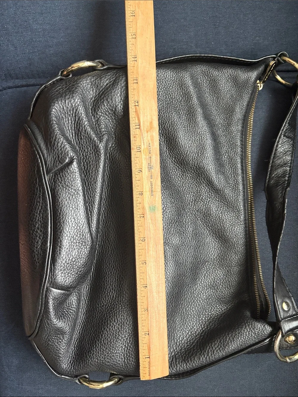 Michael Kors Black Pebbled Leather Shoulder Bag with Gold MK Logo